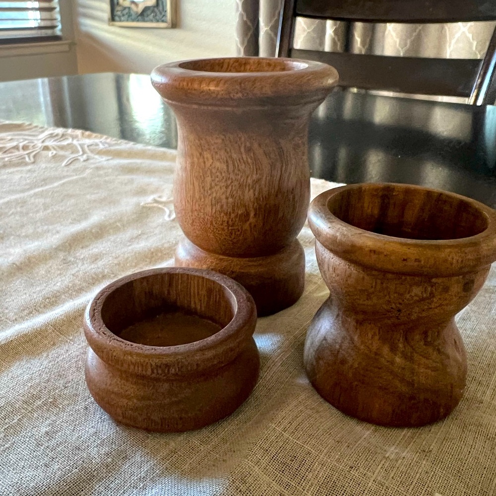 Antique store find 3pc wood candle holder tealight vintage natural votive teak